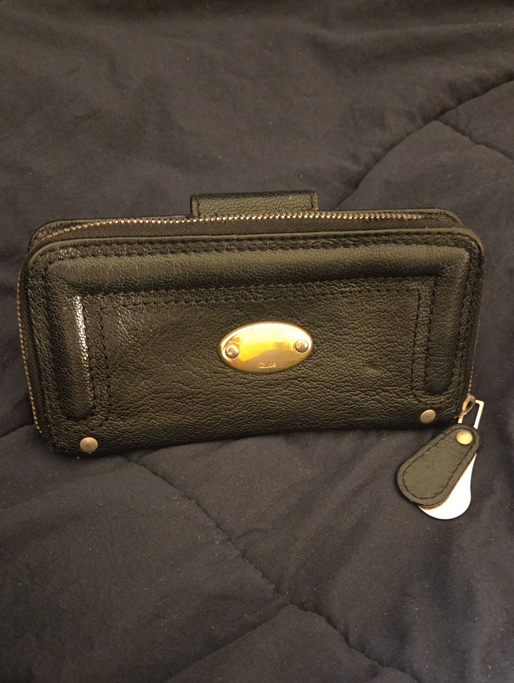 Chloe Long Wallet Zip Around Black Leather